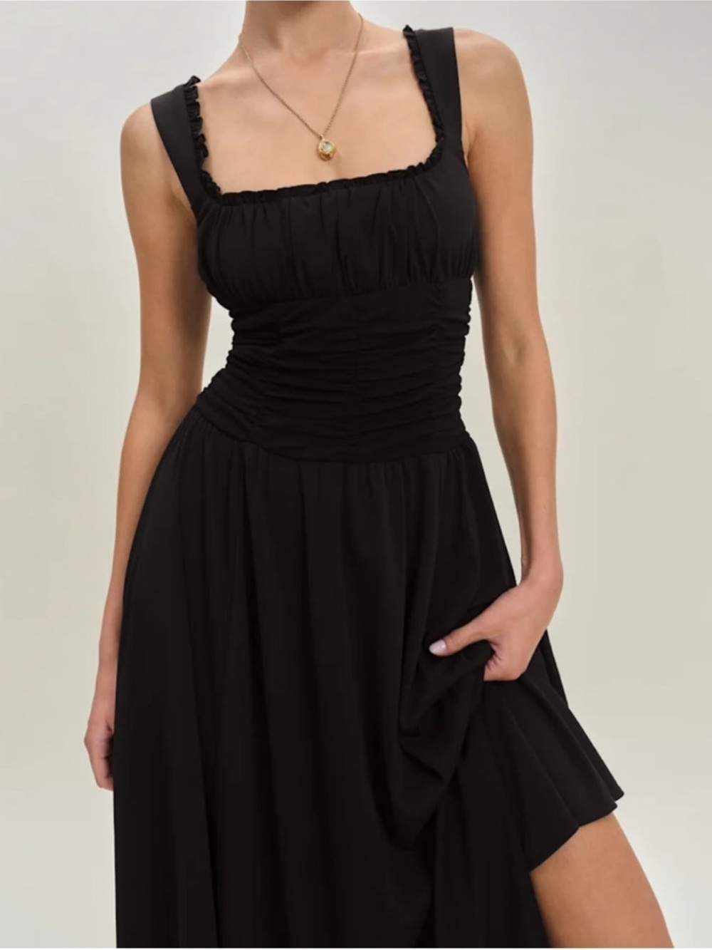 Reformation Willa Black Knit Ruched Bodice Sleeveless Midi Dress